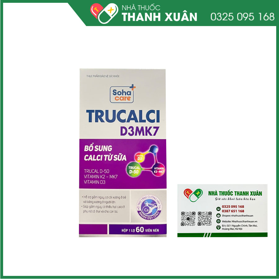 Trucalci D3MK7 Sohacare bổ sung canxi giúp chắc khỏe xương, tăng chiều cao